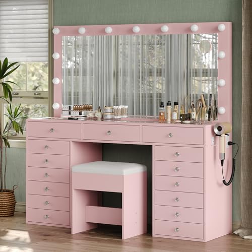 55" Vanity Desk with Charging Station and Lighted Mirror, Black Z765