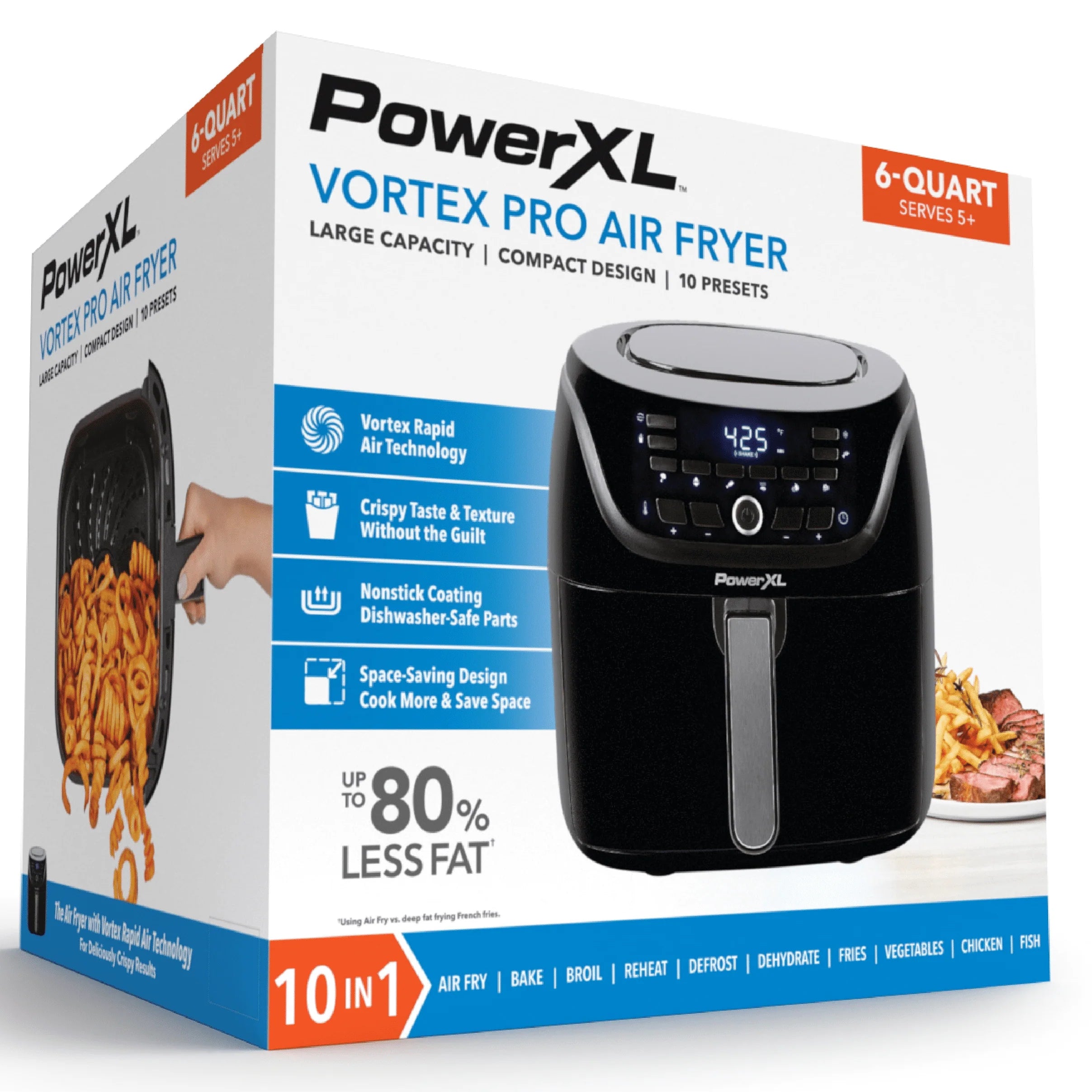 POWER-XL 6-Qt Digital Vortex Air Fryer with 10 Quick-Touch Presets, Black A7051