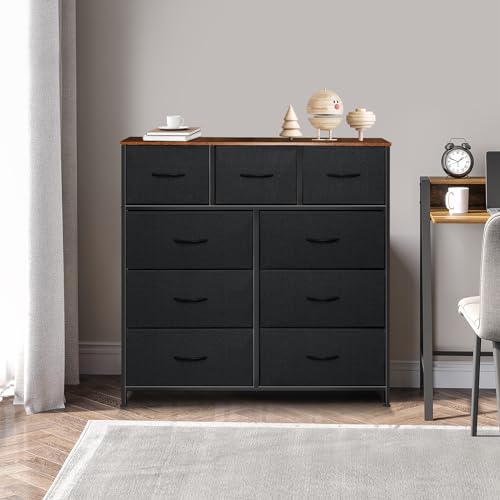 9 Drawer Dresser for Bedroom, Charcoal Black Fabric Storage Chest K84969