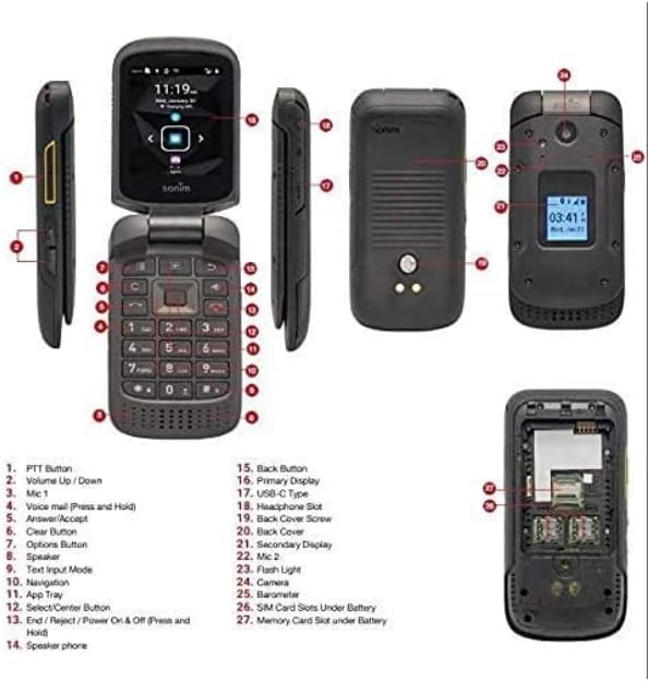 Sonim XP3 XP3800 4G LTE Ultra Rugged Flip Phone, AT&T GSM Unlocked, Black (Renewed) D502
