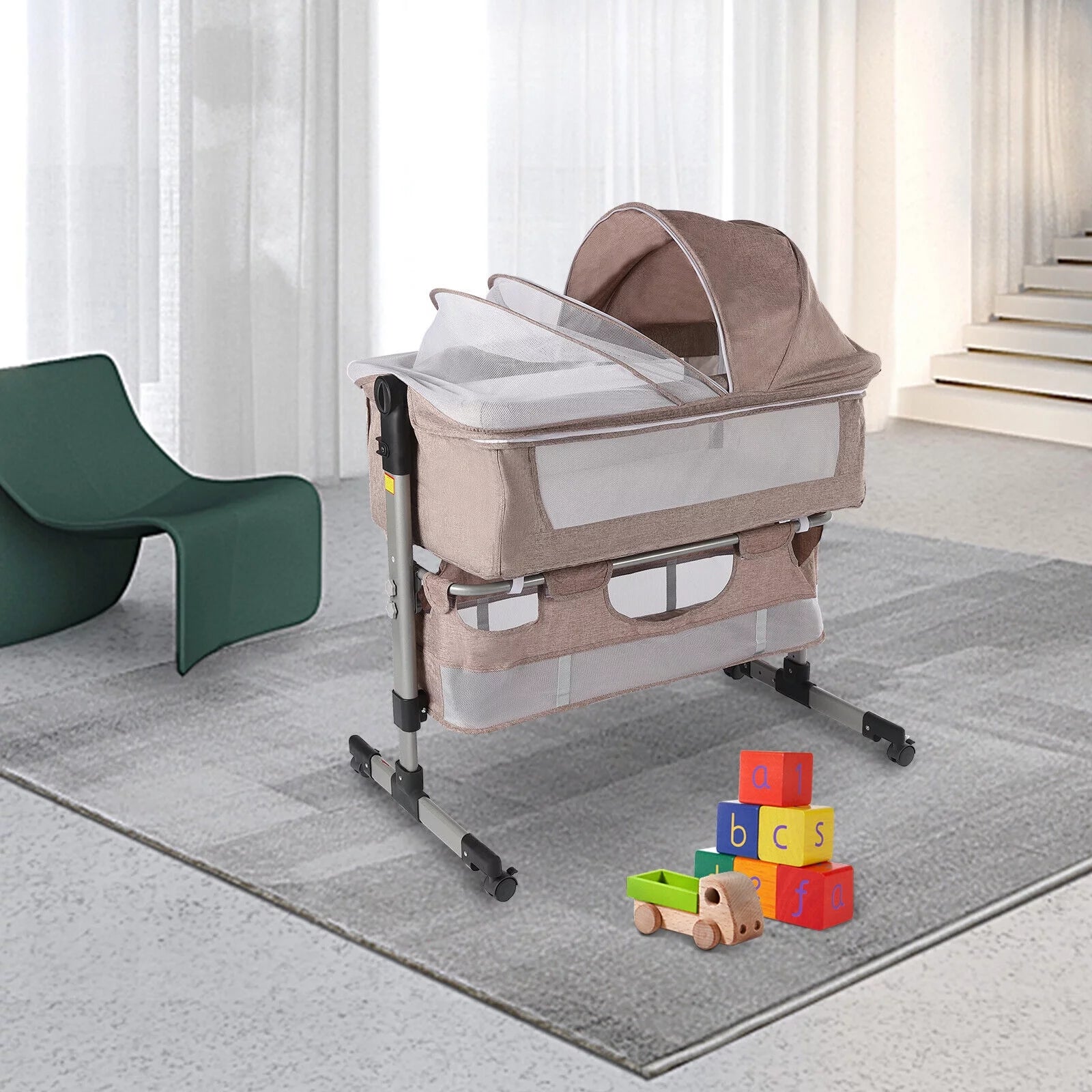 Baby Bassinet Bedside Sleeper Baby Crib Baby Bed with Cradle 5 Height Adjustable