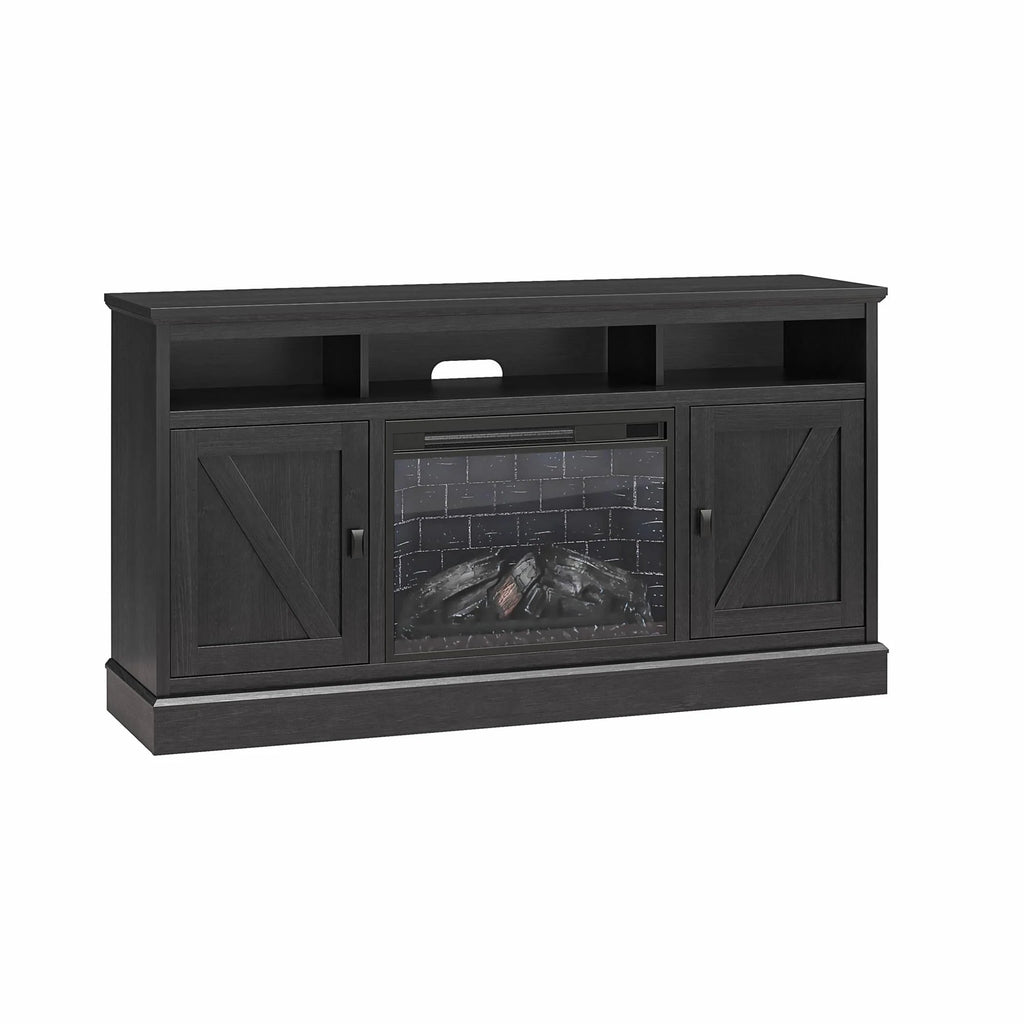 Ameriwood Home Ashton Lane Electric Fireplace TV Stand for TVs up to 65, Black Oak D206311