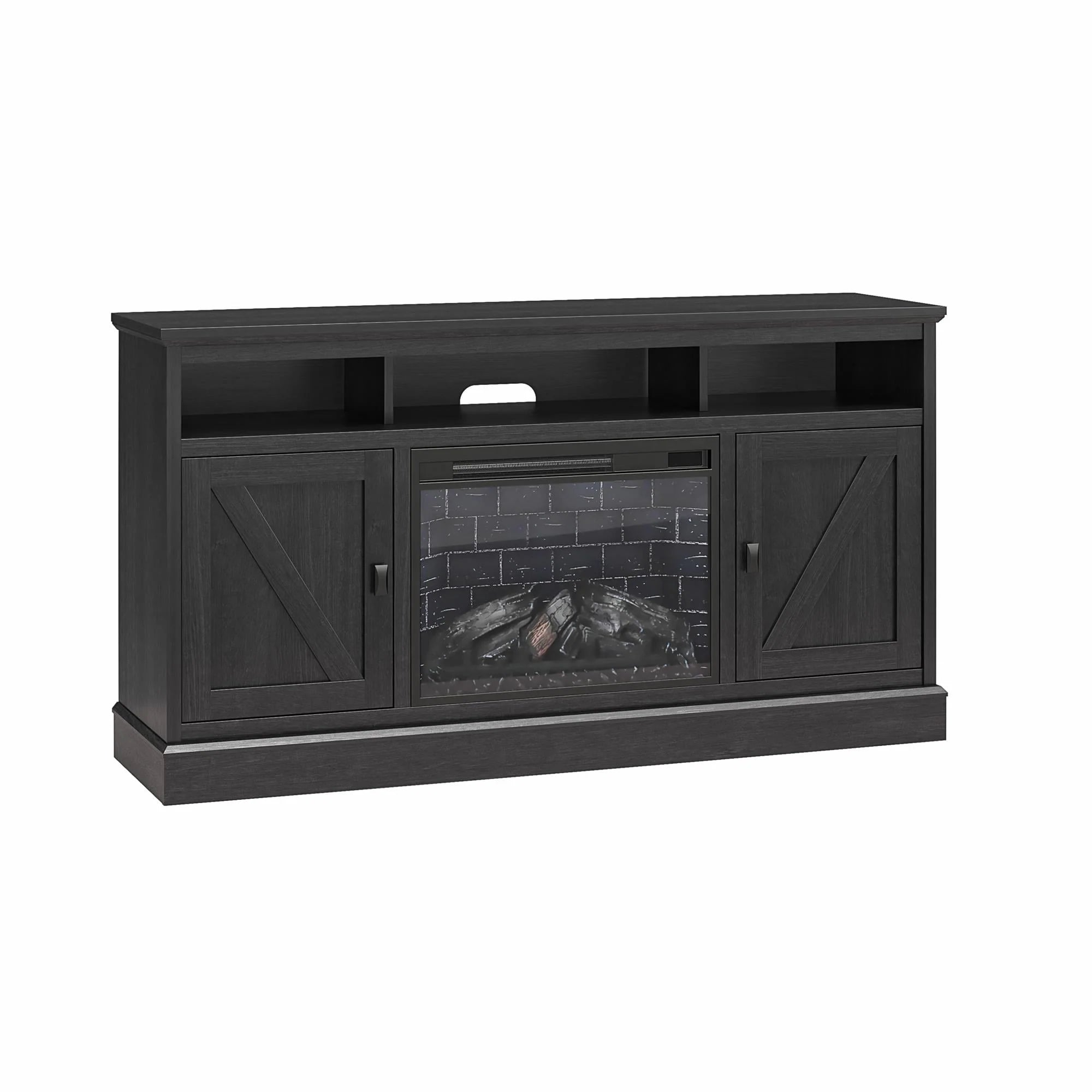 Ameriwood Home Ashton Lane Electric Fireplace TV Stand for TVs up to 65, Black Oak D206311