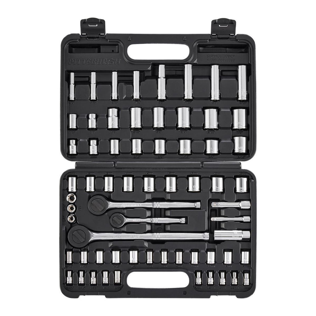 PITTSBURGH 64-Piece SAE & Metric Socket Set, 1/4, 3/8, 1/2 in. Drive J4863