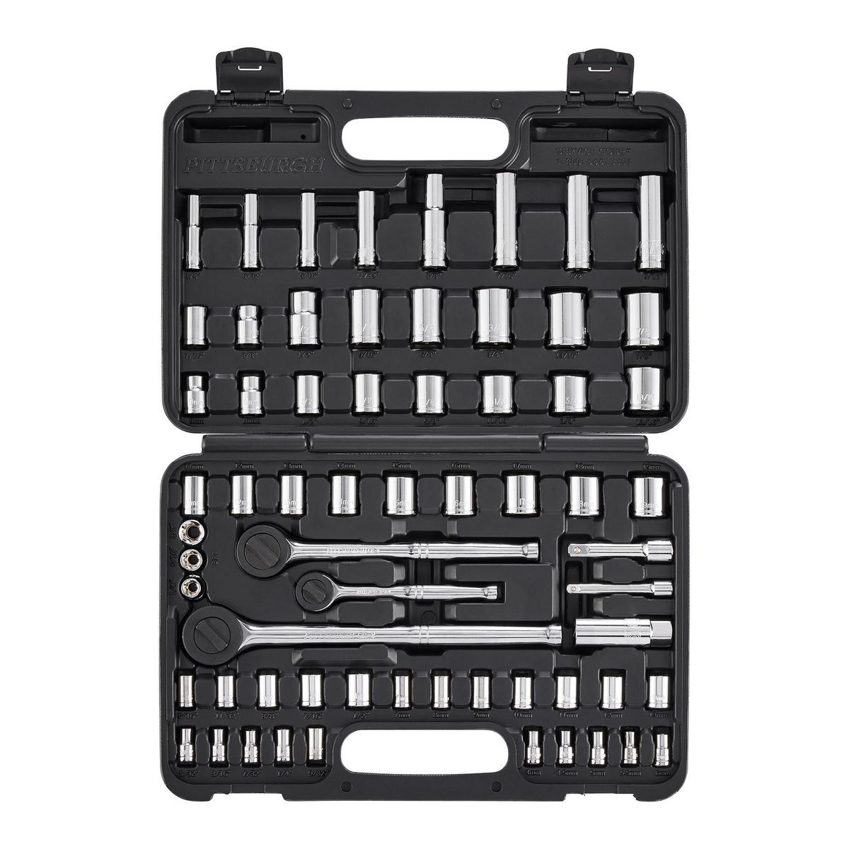 PITTSBURGH 64-Piece SAE & Metric Socket Set, 1/4, 3/8, 1/2 in. Drive J4863