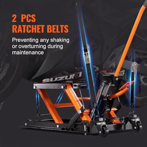 Steel Hydraulic Motorcycle Jack Stand, 1500 LBS Scissor Lift with 4 Wheels X495711