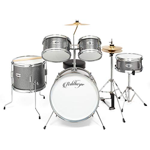 Ashthorpe 5-Piece Junior Drum Set with Brass Cymbals and Adjustable Throne L91179