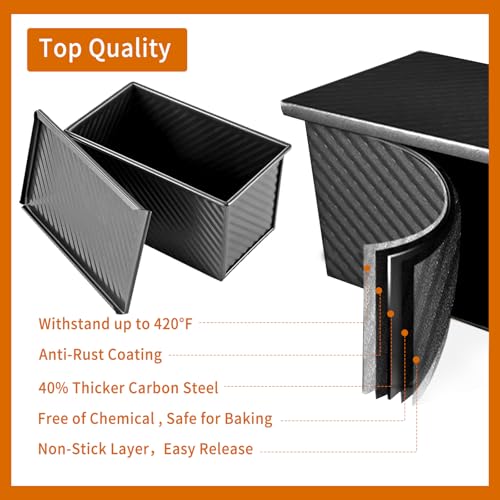 Cast Iron Bread Pan with Lid, 2LB Pullman Loaf Pan, Non-Stick, Dual Handle H7086