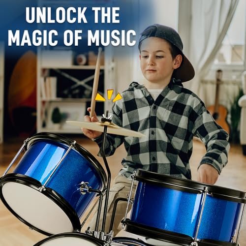 Ktaxon 3-Piece Kids Drum Set with Throne Stool, Pedal & Drumsticks, Black L8657