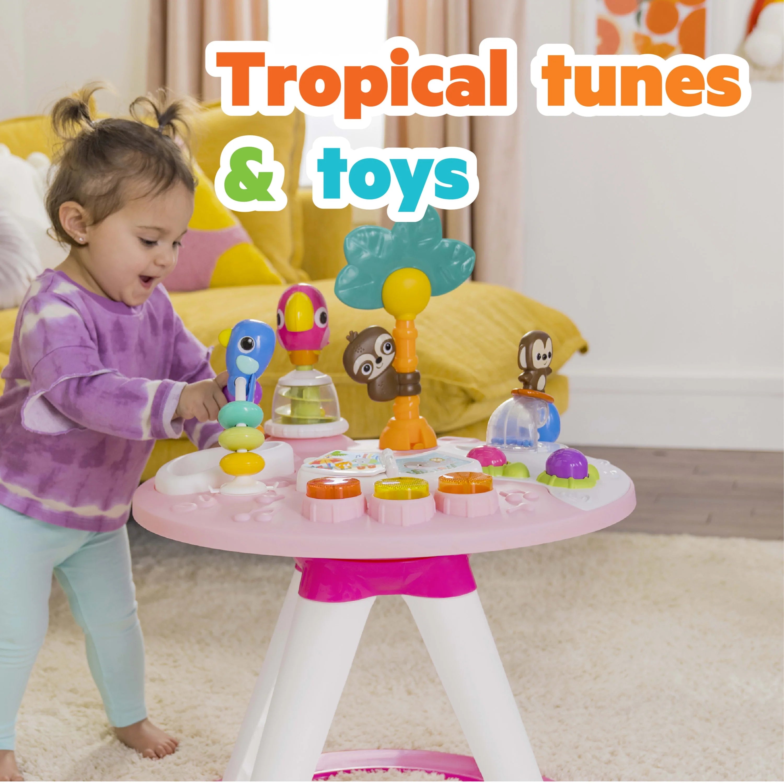 Bright Starts Around We Go 2-in-1 Baby Activity Center & Table, Tropic Coral J1927