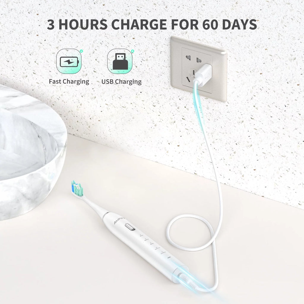 Electric Toothbrush with 8 Brush Heads, 5 Modes & Smart Timer, White J398401