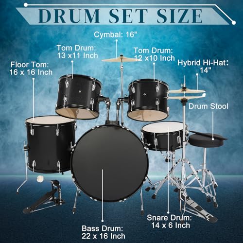 Ktaxon 22 Inch 5-Piece Adult Drum Set with Cymbals and Stool (Blue) G680