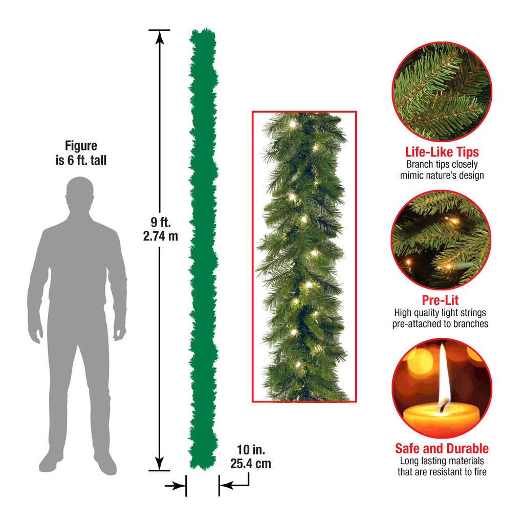 National Tree Company Pre-Lit Artificial Christmas Garland, Green, White Lights, 9 Feet L320264
