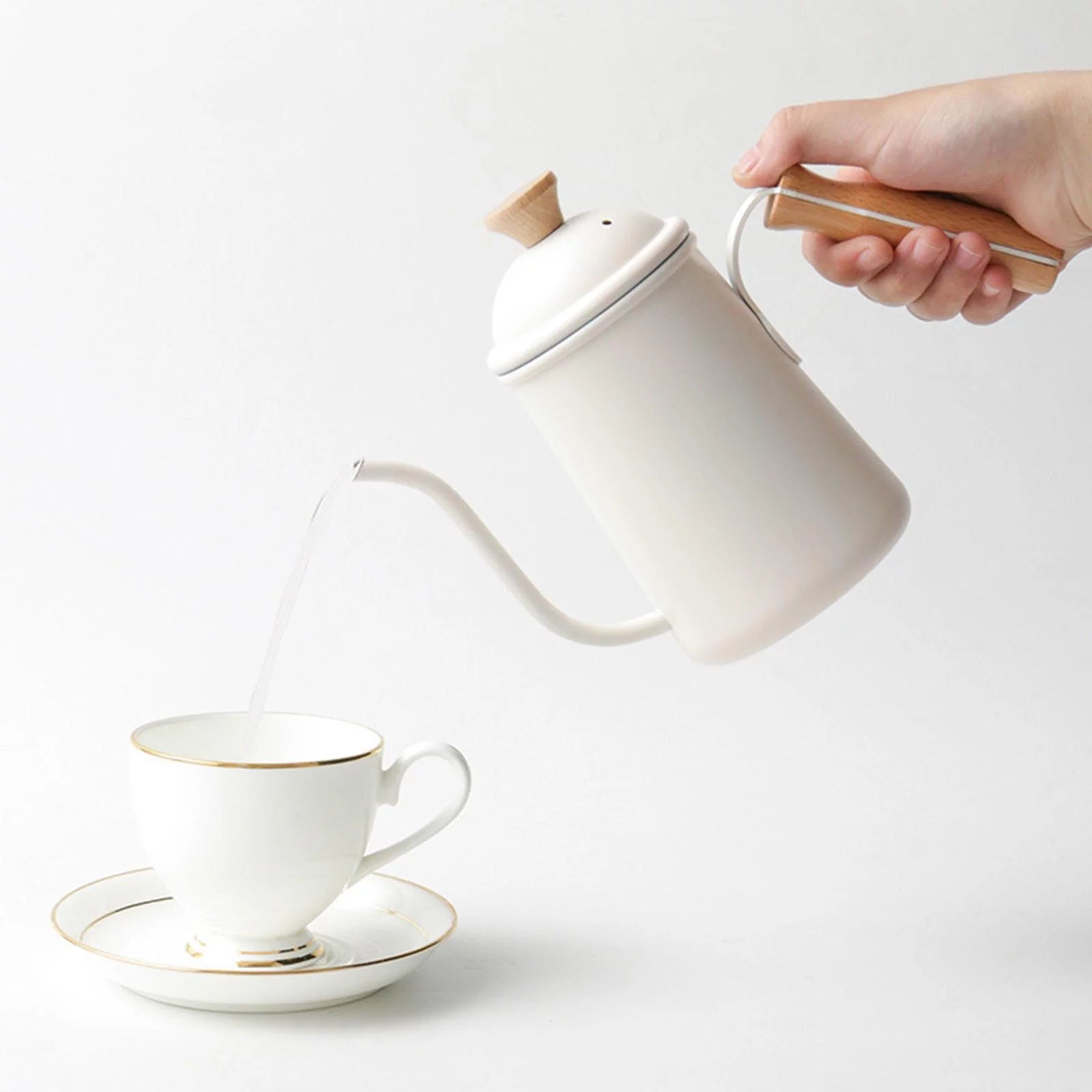 Stainless Steel Gooseneck Kettle Coffee Pot, Beige Y7155