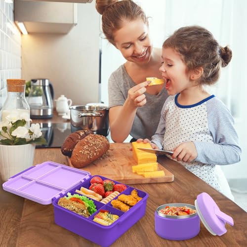 Bento Lunch Box with 8oz Soup Thermo, Kids Leakproof 4 Compartment, Pink B2720