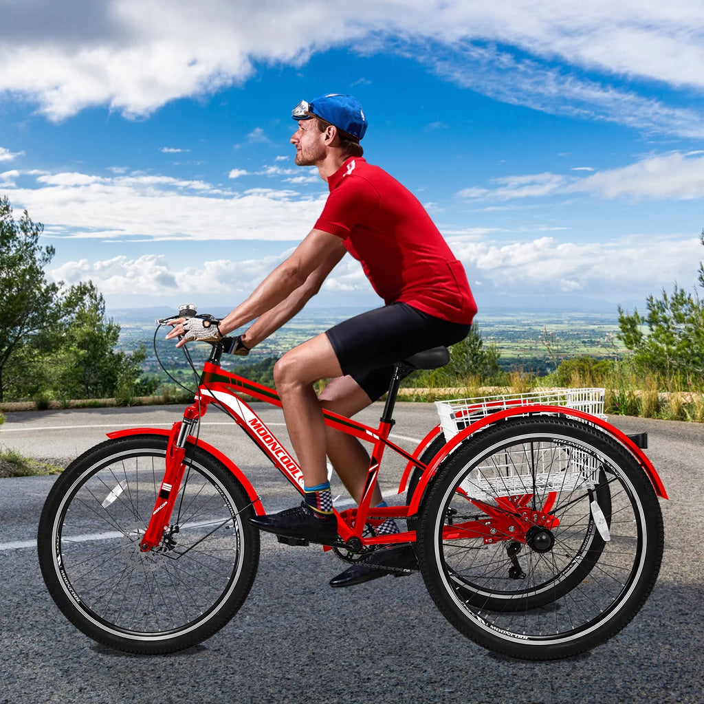 Slsy Mountain Tricycle for Adults, 7 Speed Three Wheel Bike with Cargo Basket I576