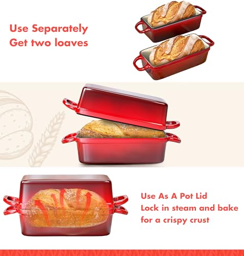 2 IN 1 Cast Iron Bread Loaf Pan with Lid, 3.4QT, Blue A3648