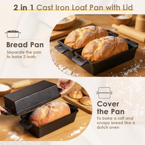Cast Iron Loaf Pan with Lid, 9x5 Inch, Pre-Seasoned, 2 Piece Set J906905