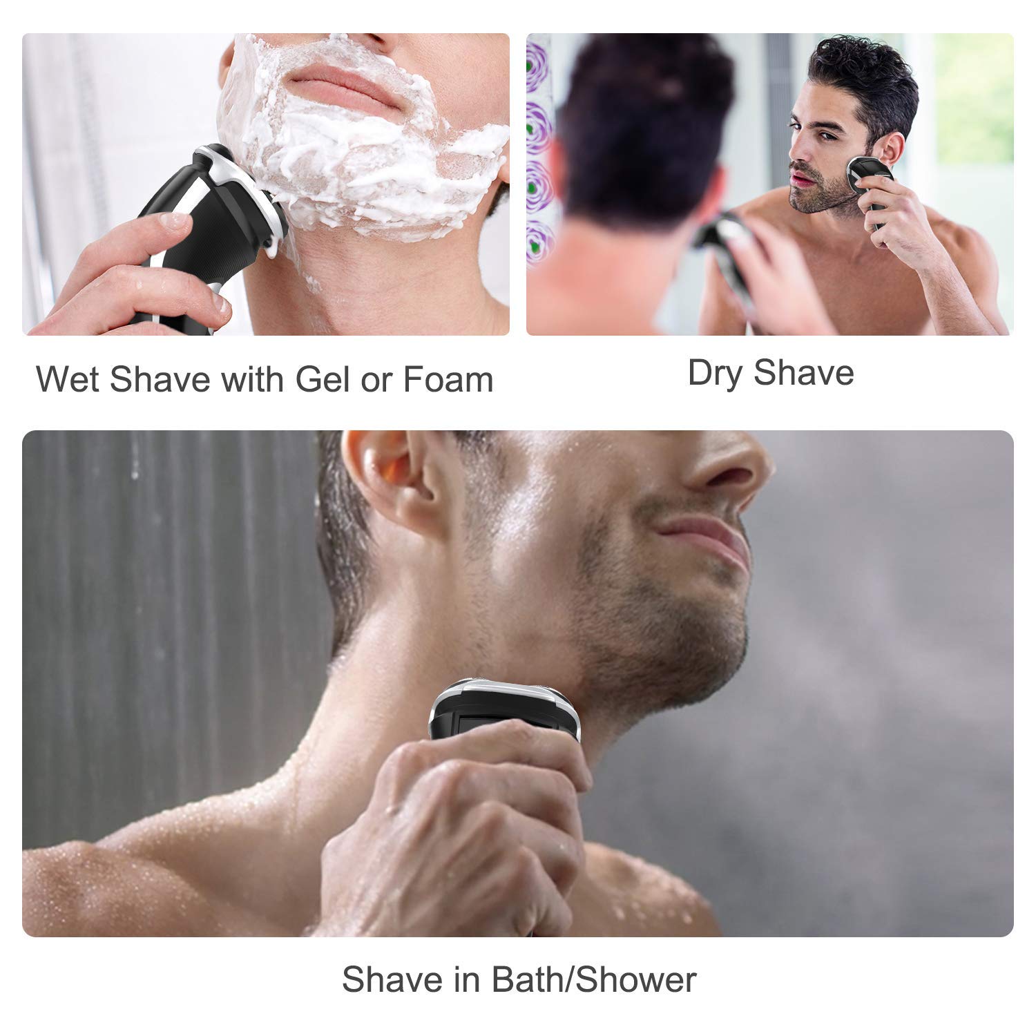 MAX-T Men's Electric Shaver Rechargeable 3D Rotary Razor with Pop-up Trimmer, Black, 2-Pack P7169