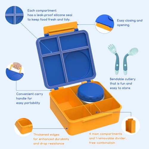 Bento Box for Kids - Leak-Proof Lunch Box with Insulated Thermos Food Jar, Blue O585527