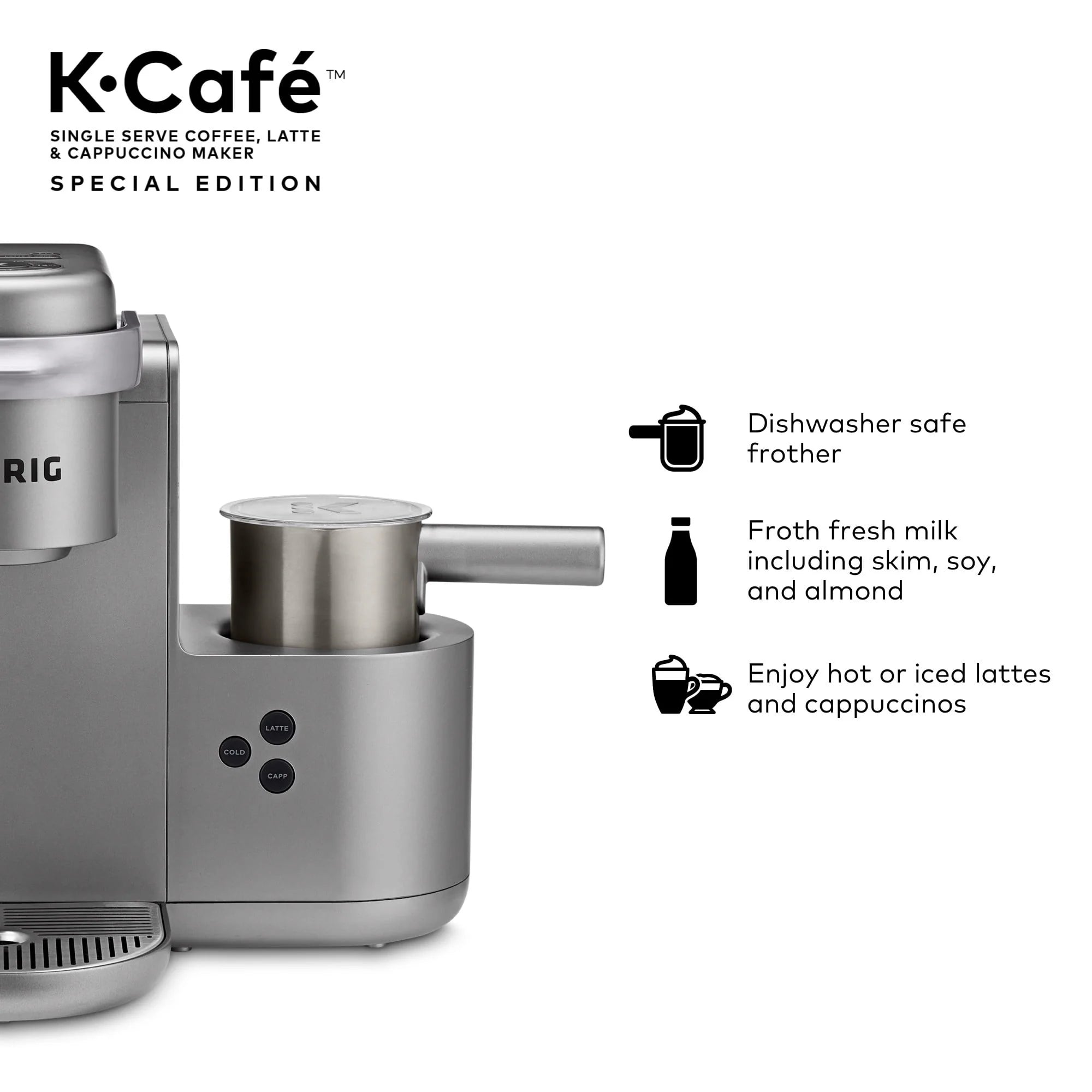 Keurig K-Cafe Special Edition Single Serve K-Cup Pod Coffee, Latte and Cappuccino Maker, Nickel N34174