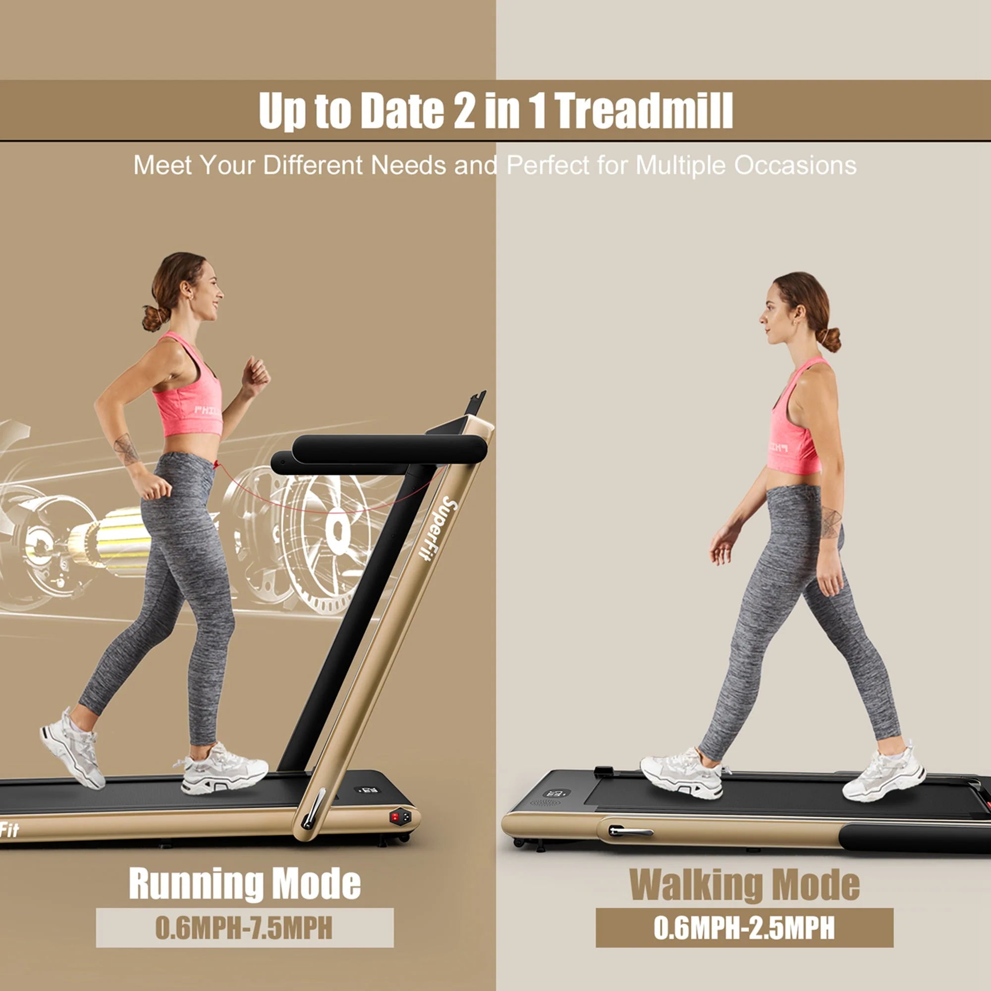 SuperFit 2 in 1 Folding Treadmill with APP Control Speaker Black D991