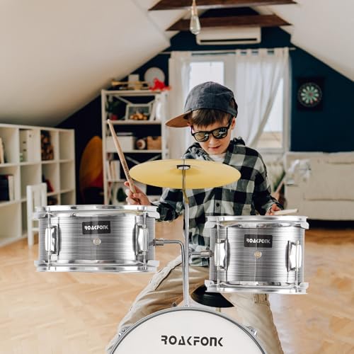 3 Piece Kids Drum Set with Throne, 14'' Bass Drum, Adjustable Seat W12582