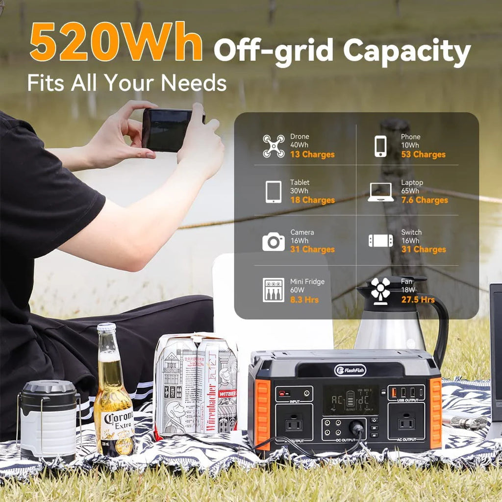 Flashfish 560W Portable Power Station 520Wh Solar Generator Y575