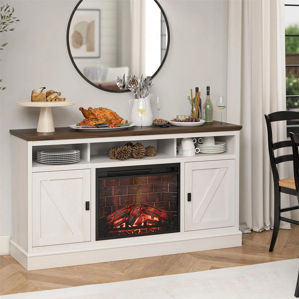 Ameriwood Home Ashton Lane Electric Fireplace TV Stand for TVs up to 65, Black Oak D206311