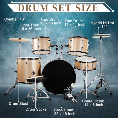 Ktaxon 22 Inch 5-Piece Adult Drum Set with Cymbals and Stool (Blue) G680