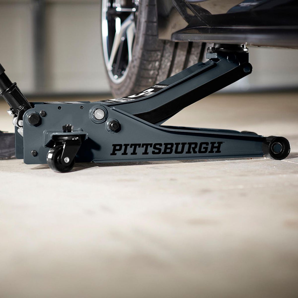 PITTSBURGH 3 Ton Low-Profile Floor Jack with Rapid Pump, Slate Gray J65430