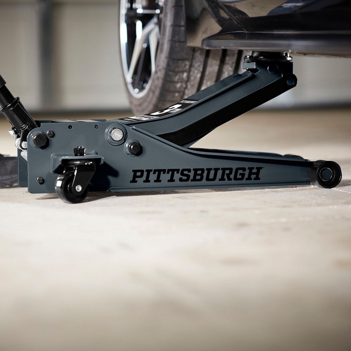 PITTSBURGH 3 Ton Low-Profile Floor Jack with Rapid Pump, Slate Gray J65430
