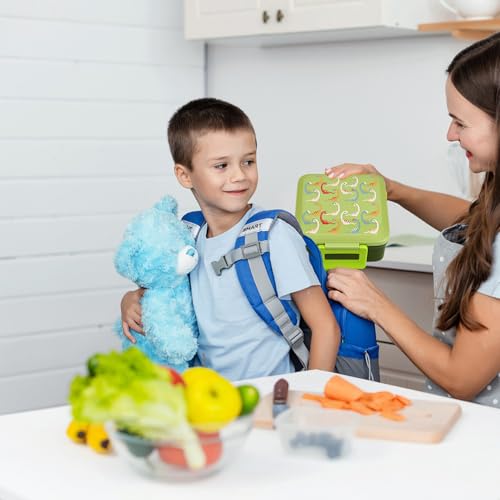 Bento Lunch Box for Kids with 5 Compartments and Thermos, Blue Dinosaur G749