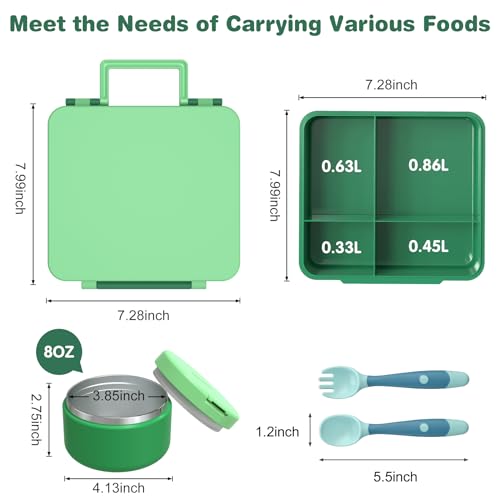 Bento Lunch Box with 8oz Soup Thermo, Kids Leakproof 4 Compartment, Pink B2720