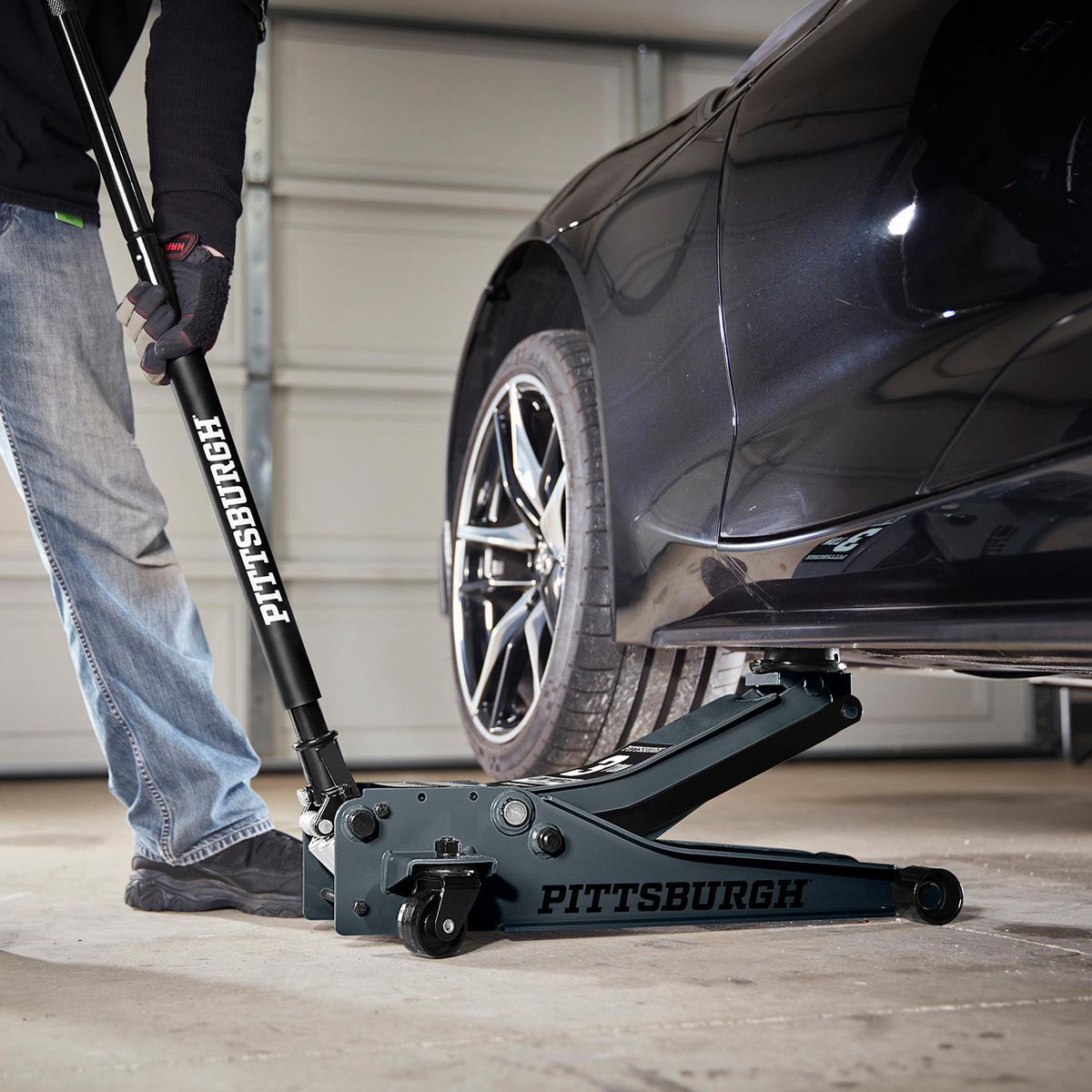 PITTSBURGH 3 Ton Low-Profile Floor Jack with Rapid Pump, Slate Gray J65430