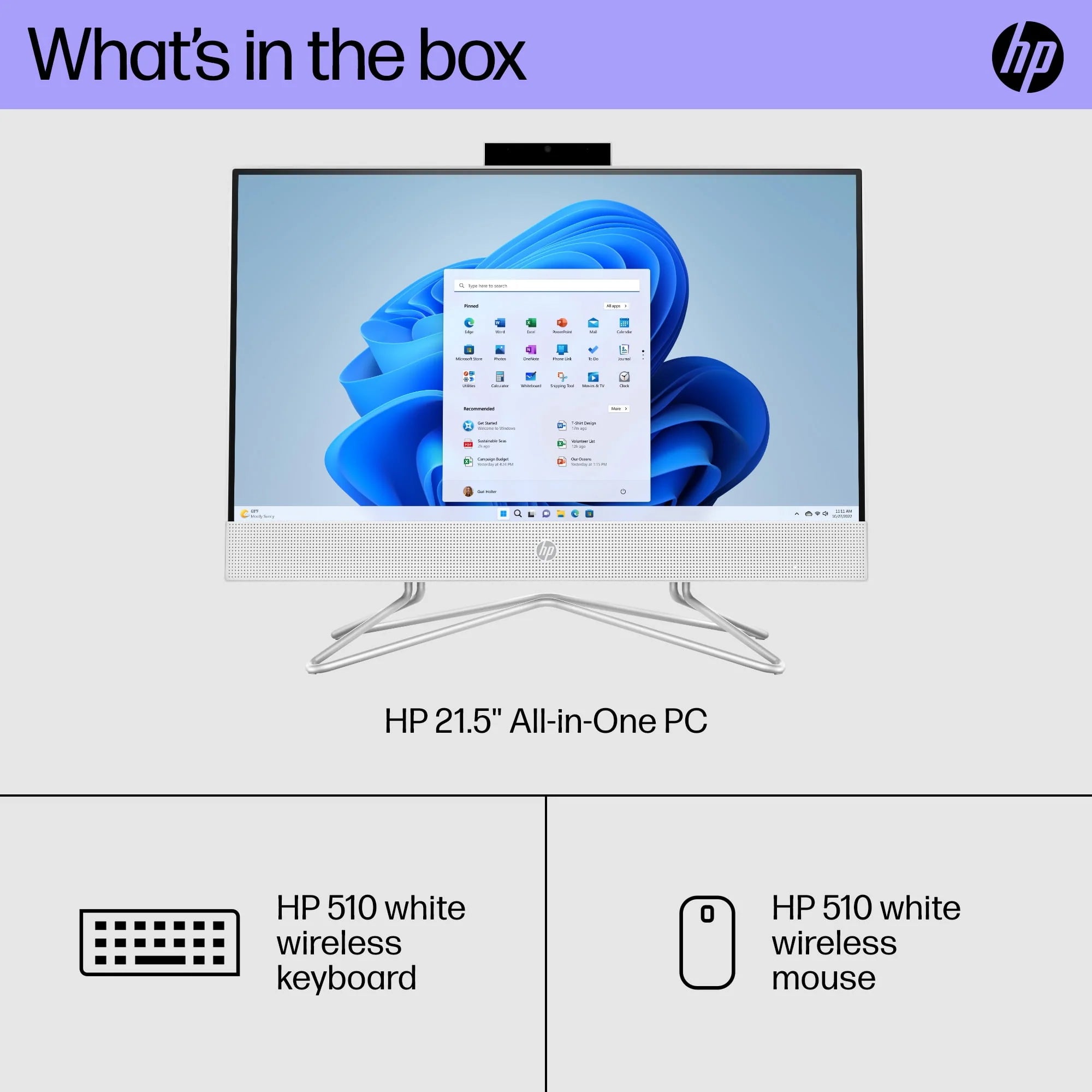 HP 21.5 All-in-One PC, Intel Pentium, 8GB RAM, 128GB SSD, Windows 11 Home, White O9382