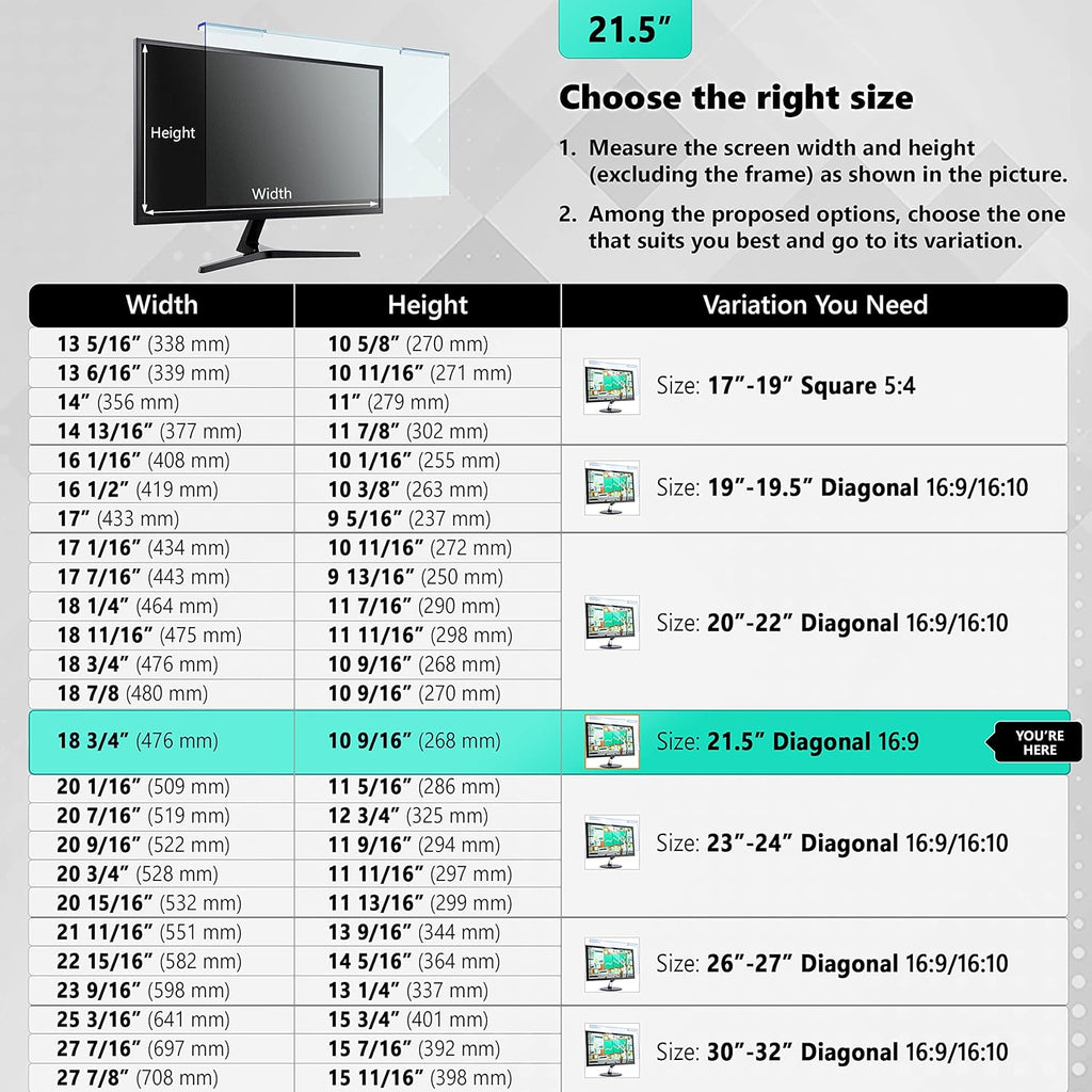 Blue Light Blocking Screen Protector for 21.5 inch LED Monitor, Anti-UV, Pack of 2 O68500