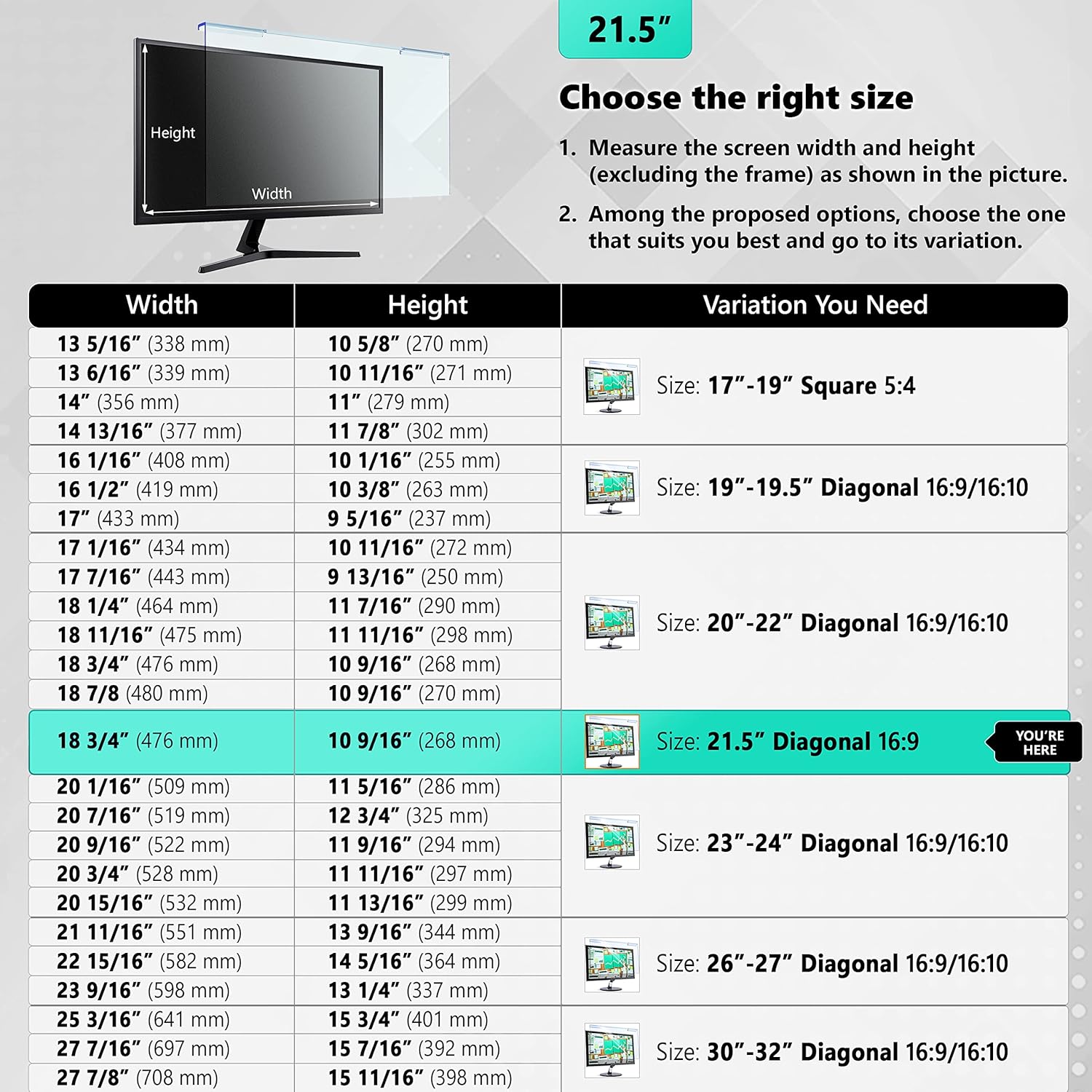Blue Light Blocking Screen Protector for 21.5 inch LED Monitor, Anti-UV, Pack of 2 O68500