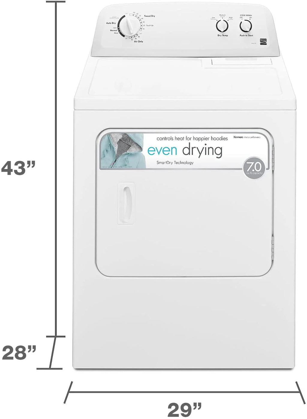 Kenmore Electric Dryer with SmartDry, 7 Cu. Ft., White O428428