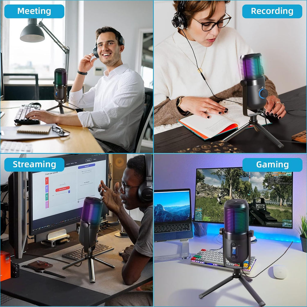 RGB Gaming USB Microphone with Tripod Stand for Streaming and Podcasting, 2 Pack V909177