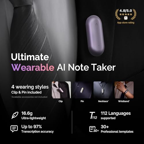 PLAUD NotePin AI Voice Recorder, 64GB, Lunar Silver R2605