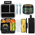 Bento Lunch Box for Kids with 5 Compartments and Thermos, Blue Dinosaur G749