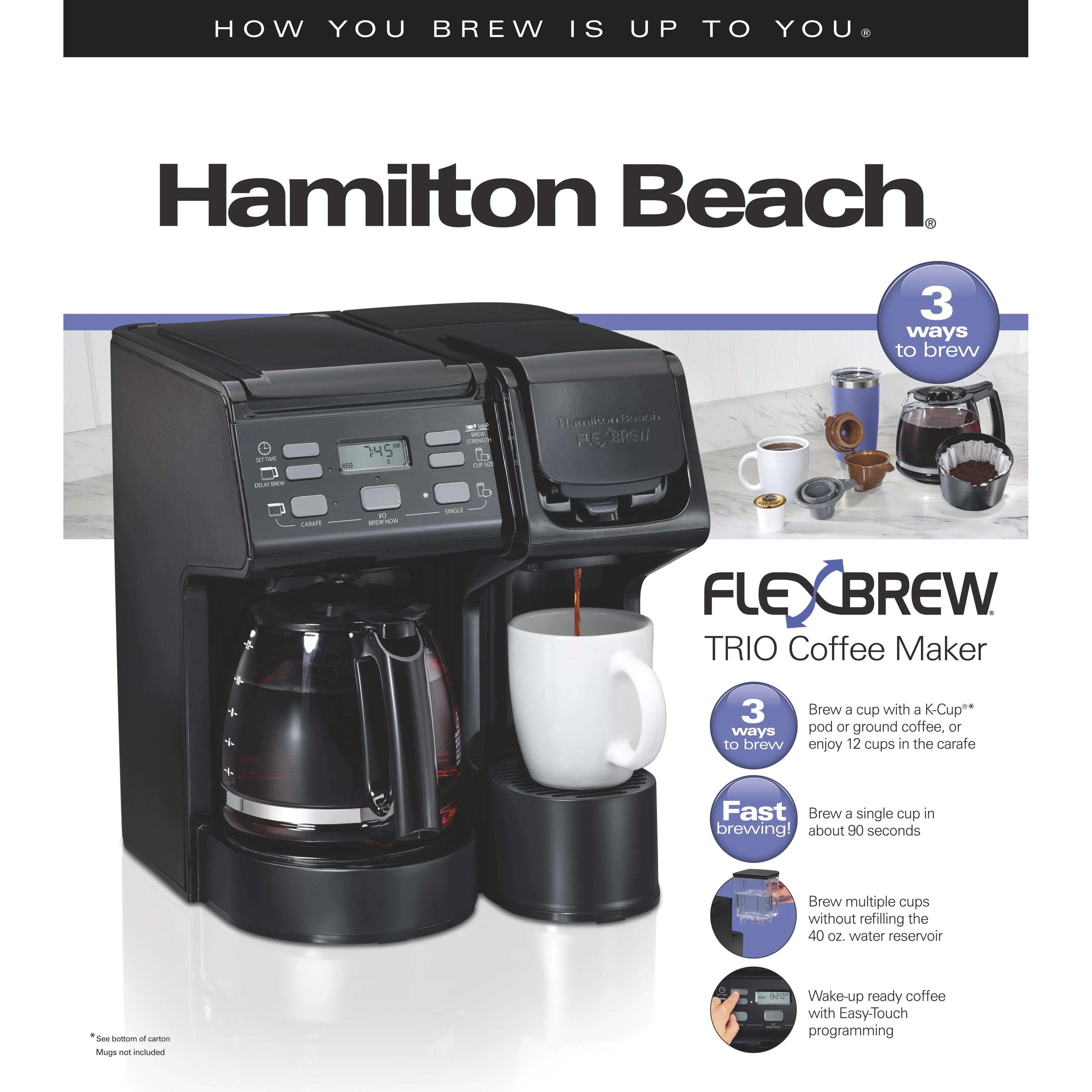Hamilton Beach FlexBrew Trio Coffee Maker, Single Serve or 12 Cups, Black O620103
