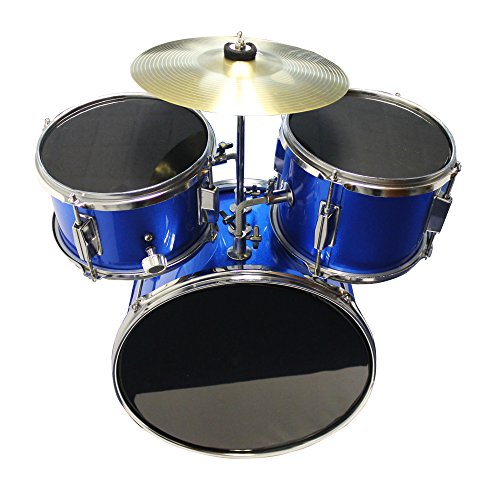Music Alley 3 Piece Kids Drum Set with Cymbal, Pedal & Sticks, Blue R340