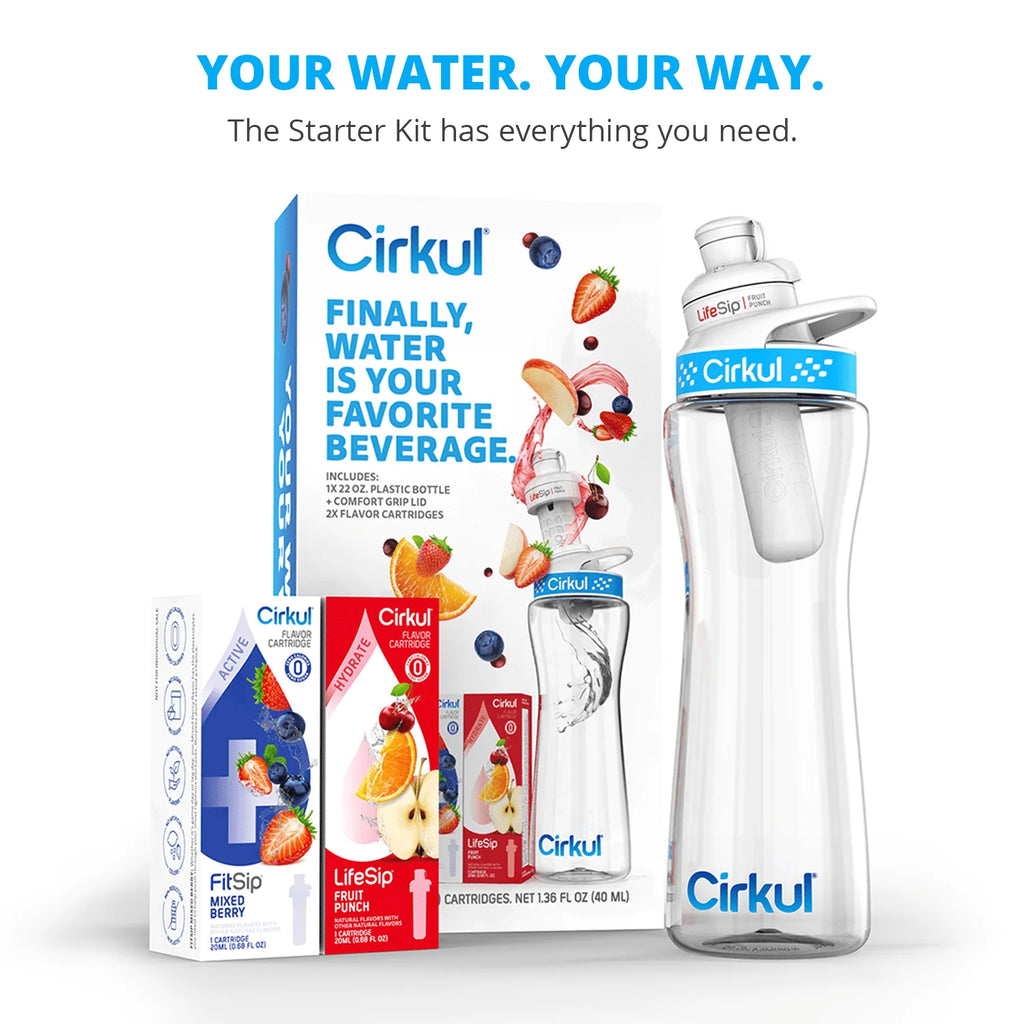 Cirkul 22oz Plastic Water Bottle Starter Kit with 2 Flavor Cartridges H11856