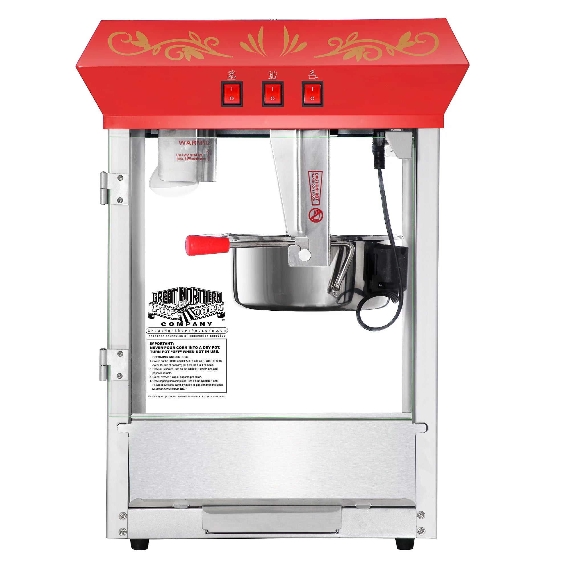 Great Northern Popcorn Red Countertop Popper Machine, 8 oz M552