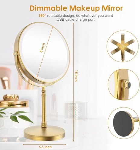 Lighted Makeup Mirror, Rechargeable Double Sided Magnifying Vanity Mirror, 3 Colors, 1x/10x F7514