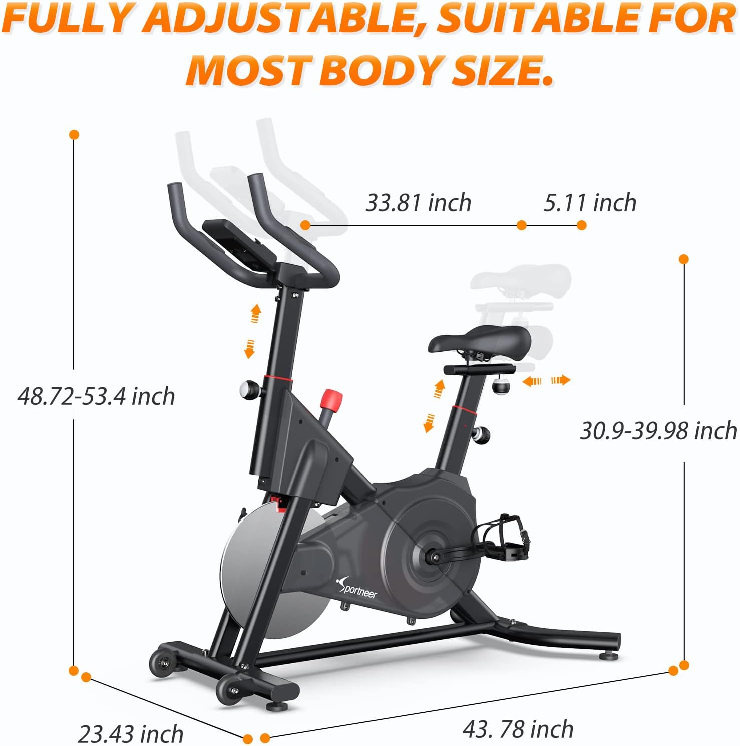 Sportneer Exercise Bike, Indoor Cycling Bike with Magnetic Resistance, Bluetooth & APP, 300 lb Capacity, Black B801