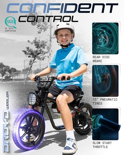 Droyd Weeler Electric Mini Bike for Kids, 200W Motor, 24V 8Ah Battery, Ages 6+ G9123