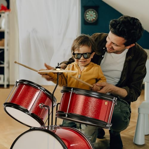 Ktaxon 3-Piece Kids Drum Set with Throne Stool, Pedal & Drumsticks, Black L8657